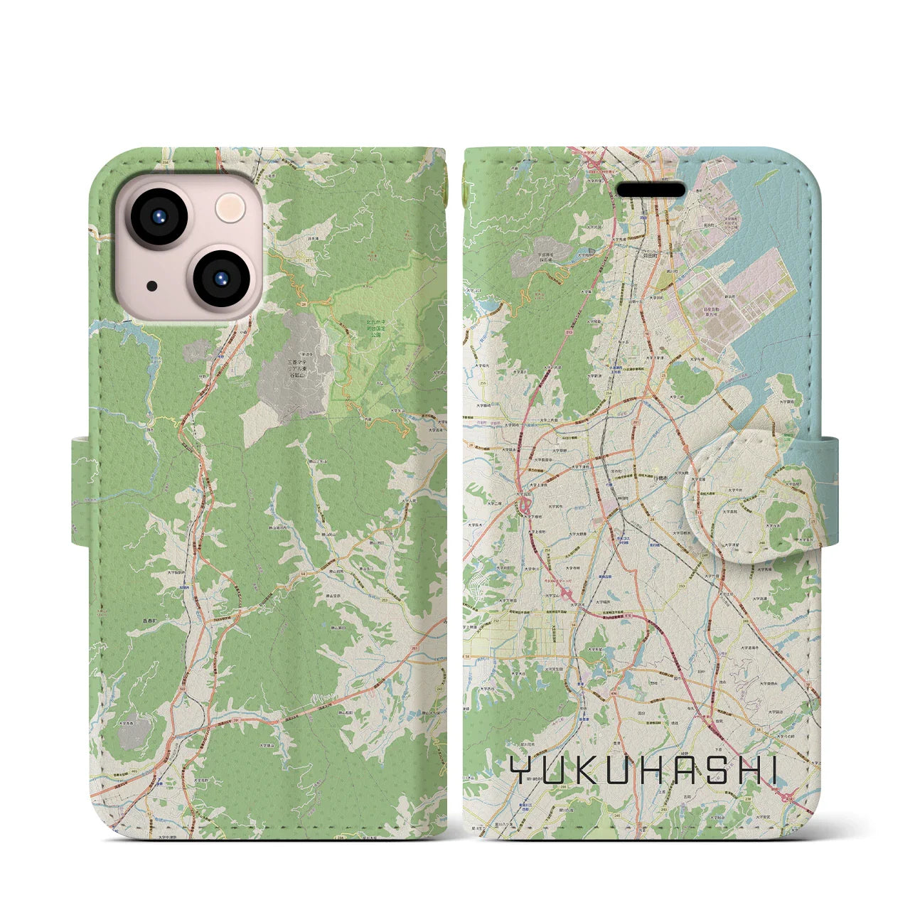 【行橋（福岡県）】地図柄iPhoneケース（手帳タイプ）ナチュラル・iPhone 13 mini 用