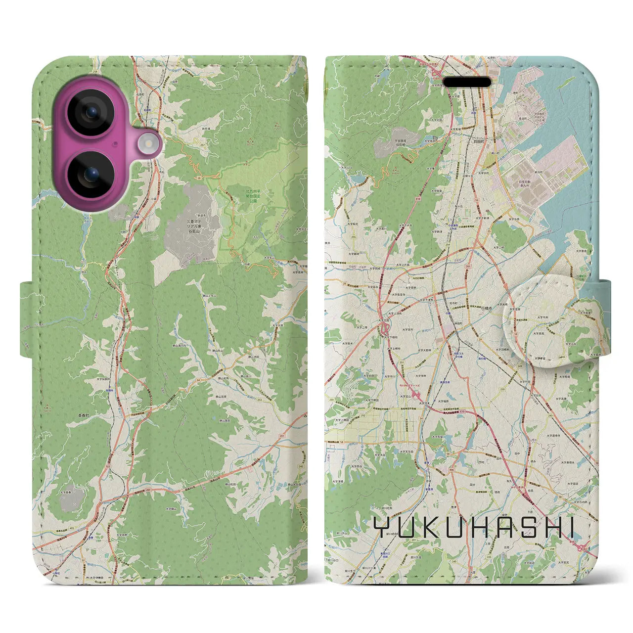 【行橋（福岡県）】地図柄iPhoneケース（手帳タイプ）ナチュラル・iPhone 16 Pro 用