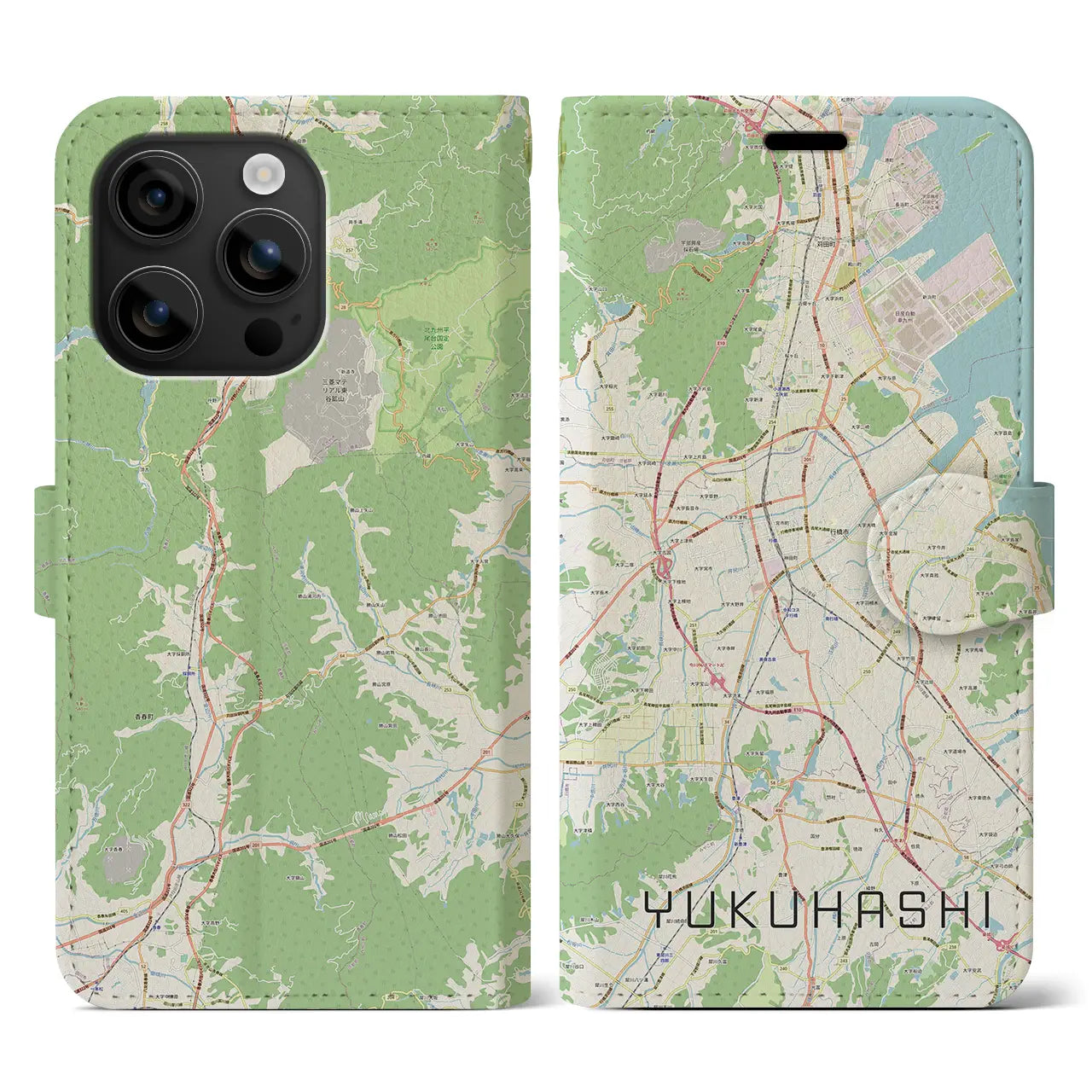 【行橋（福岡県）】地図柄iPhoneケース（手帳タイプ）ナチュラル・iPhone 16 用