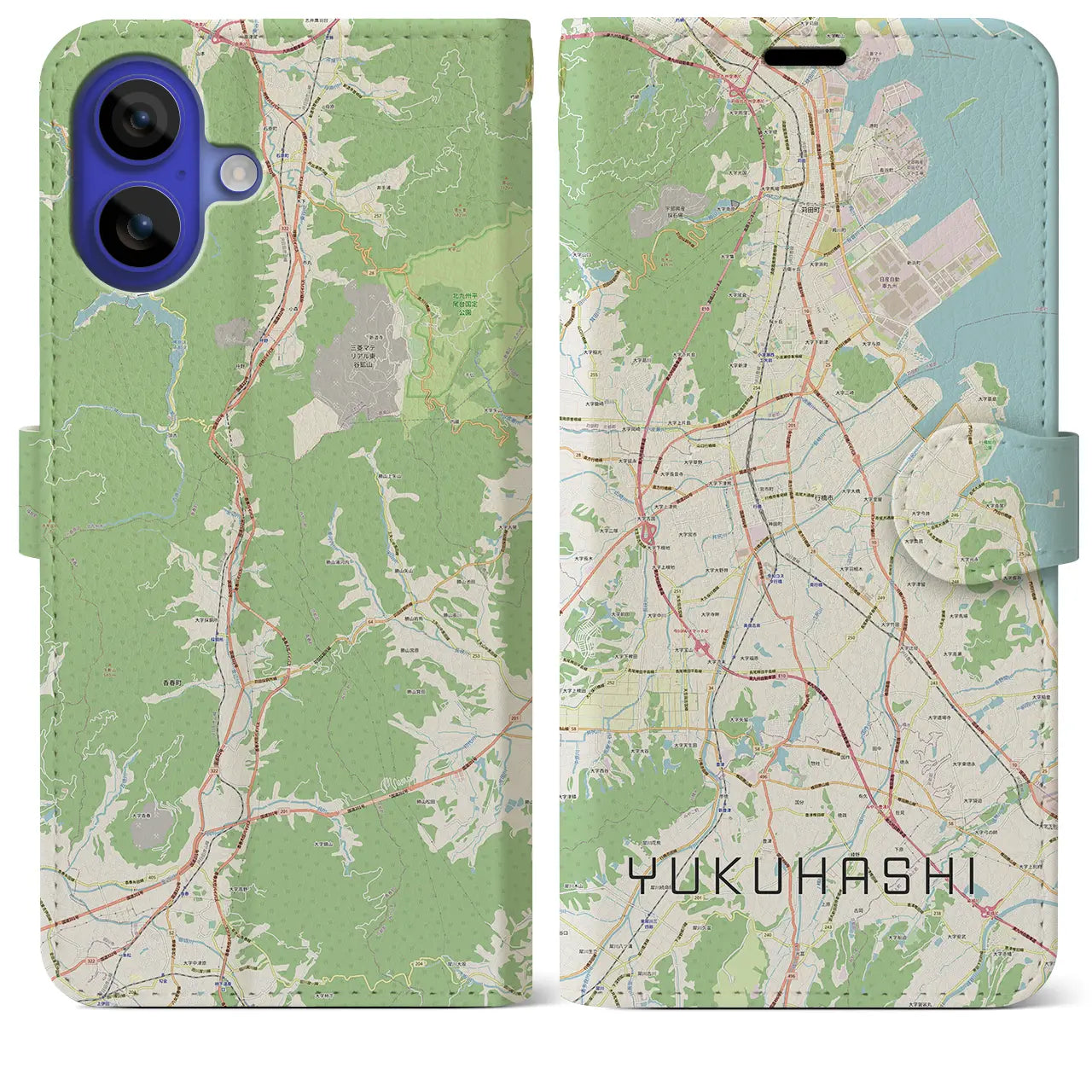 【行橋（福岡県）】地図柄iPhoneケース（手帳タイプ）ナチュラル・iPhone 16 Pro Max 用