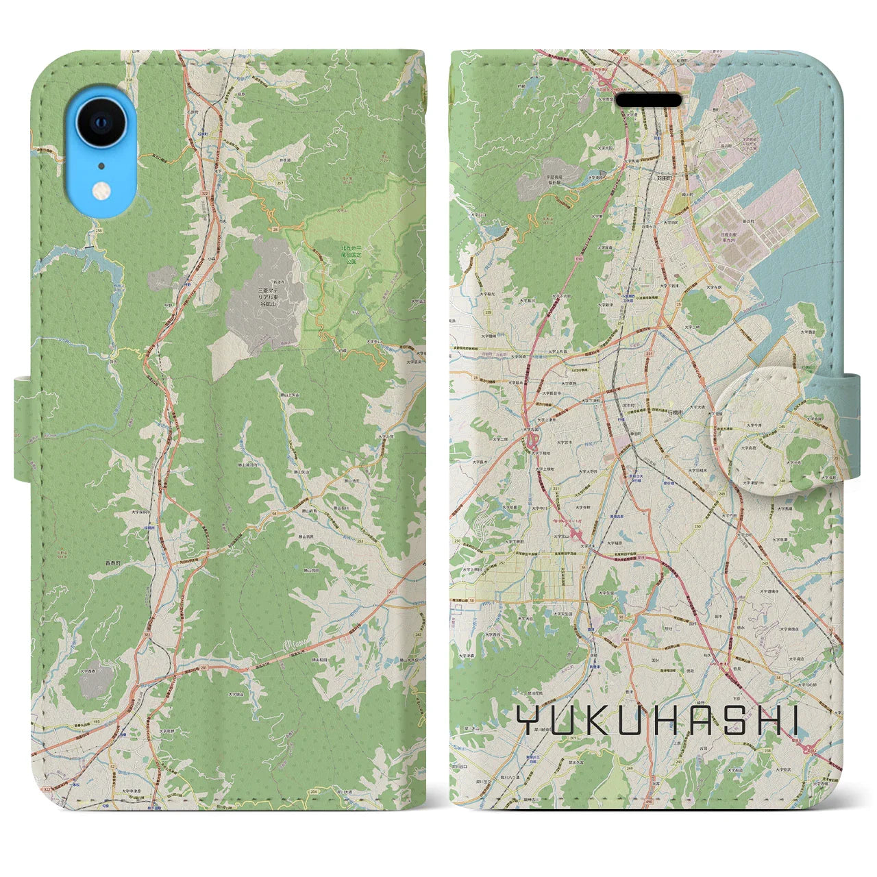 【行橋（福岡県）】地図柄iPhoneケース（手帳タイプ）ナチュラル・iPhone XR 用