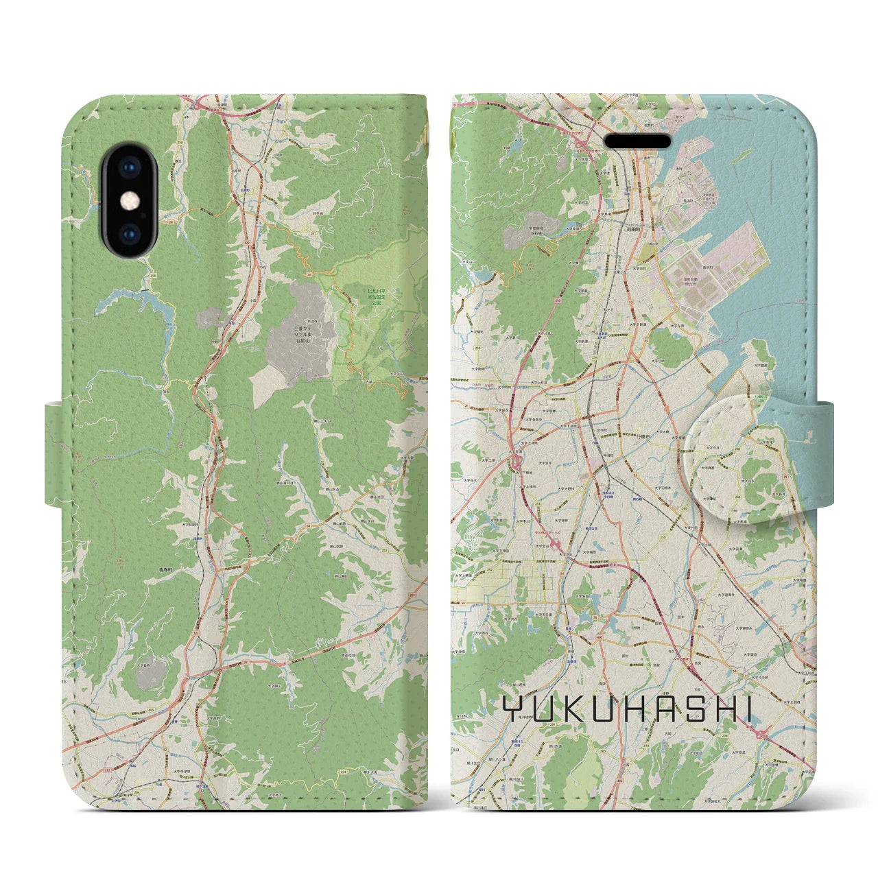 【行橋（福岡県）】地図柄iPhoneケース（手帳タイプ）ナチュラル・iPhone XS / X 用