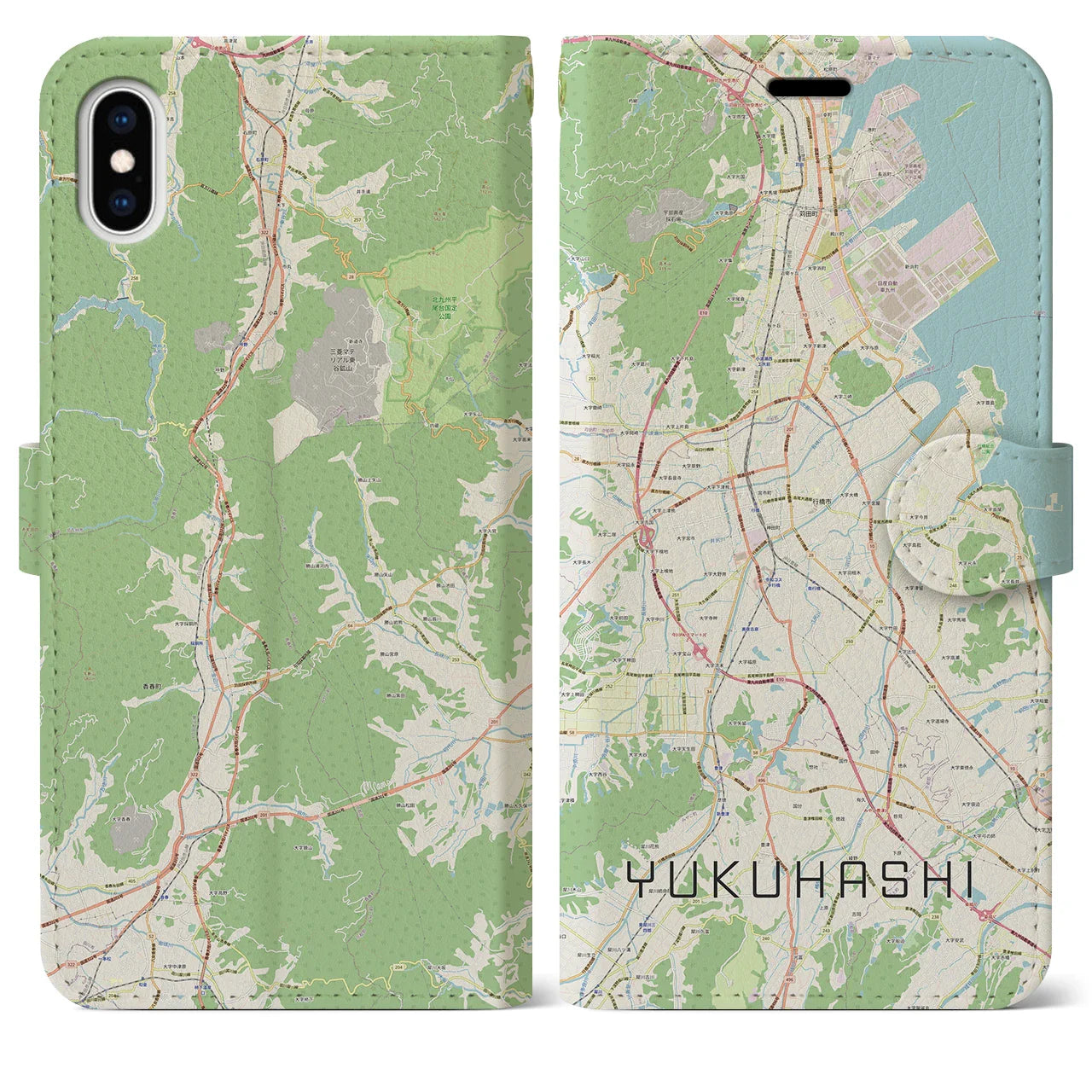 【行橋（福岡県）】地図柄iPhoneケース（手帳タイプ）ナチュラル・iPhone XS Max 用