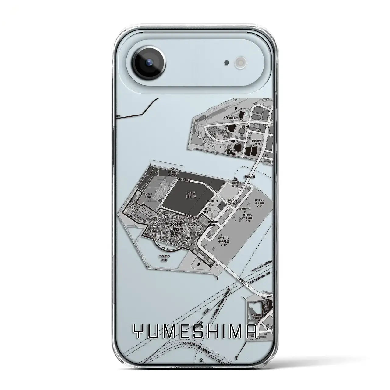 【夢洲（大阪府）】地図柄iPhoneケース（クリアタイプ）モノトーン・iPhone 17 Pro Max 用