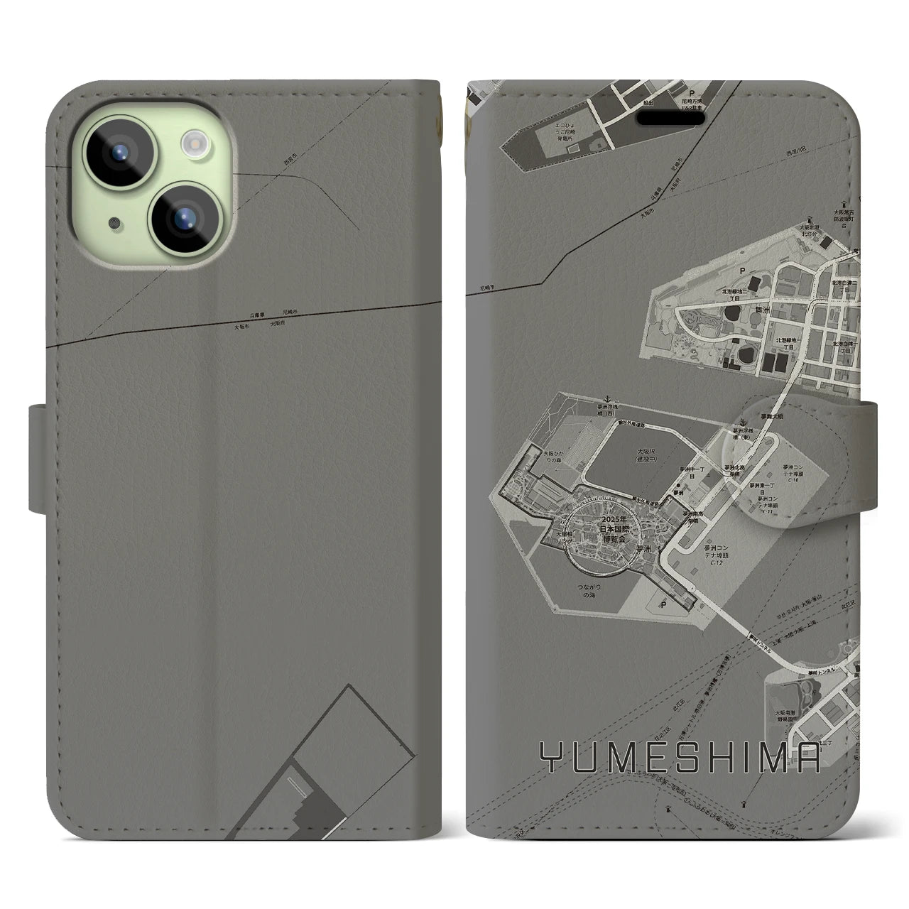 【夢洲（大阪府）】地図柄iPhoneケース（手帳タイプ）