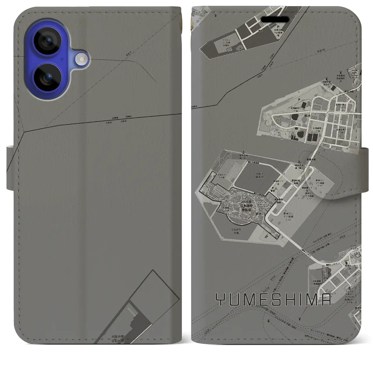 【夢洲（大阪府）】地図柄iPhoneケース（手帳タイプ）