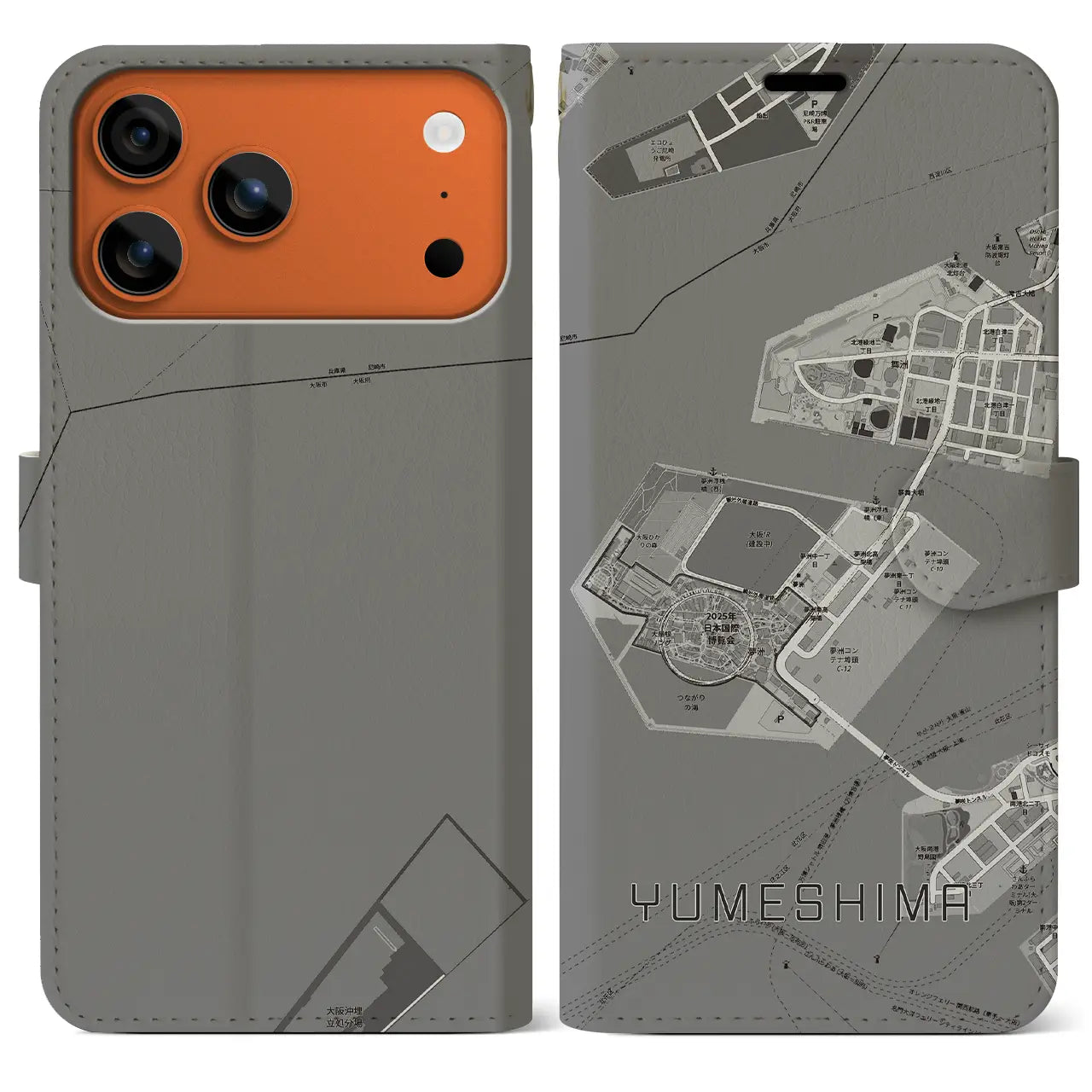 【夢洲（大阪府）】地図柄iPhoneケース（手帳タイプ）