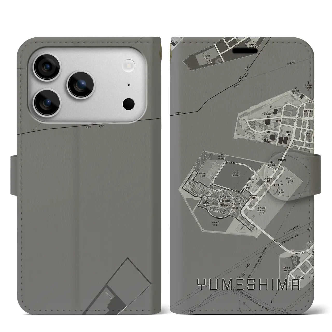 【夢洲（大阪府）】地図柄iPhoneケース（手帳タイプ）