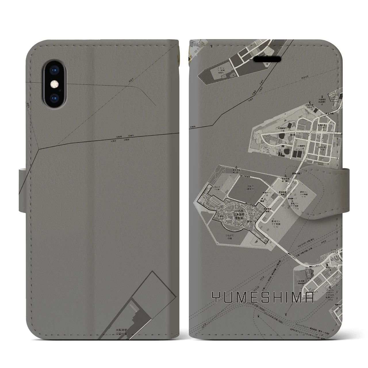 【夢洲（大阪府）】地図柄iPhoneケース（手帳タイプ）