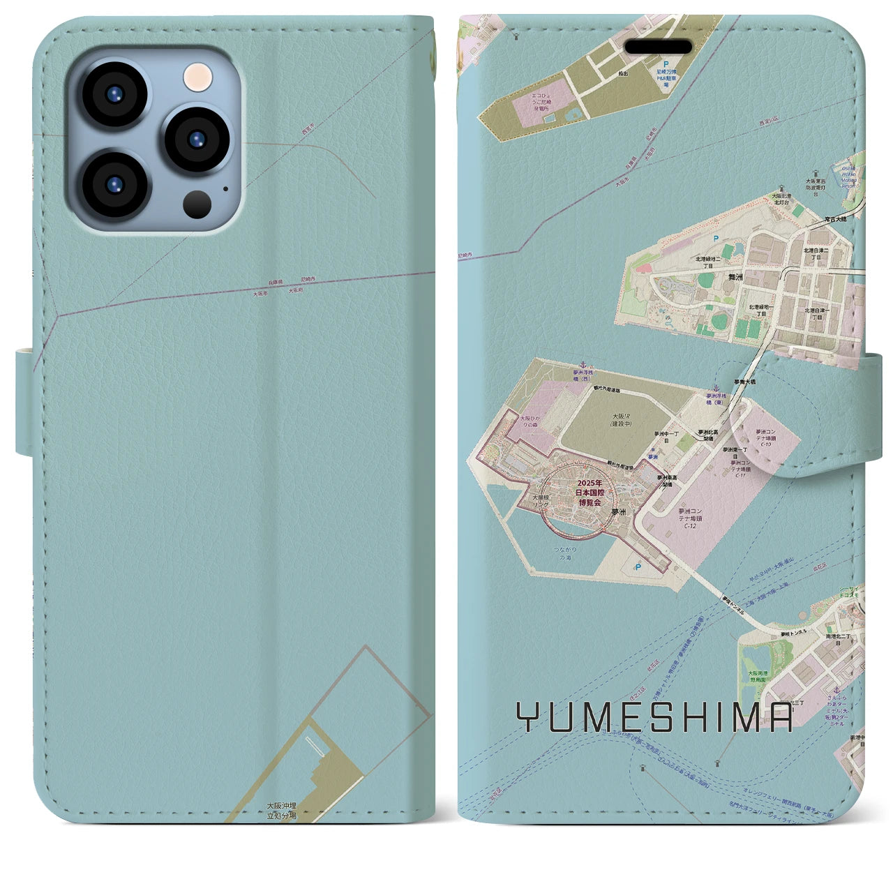 【夢洲（大阪府）】地図柄iPhoneケース（手帳タイプ）
