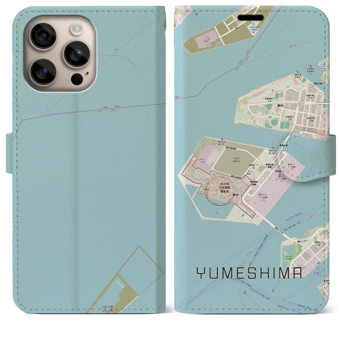 【夢洲（大阪府）】地図柄iPhoneケース（手帳タイプ）