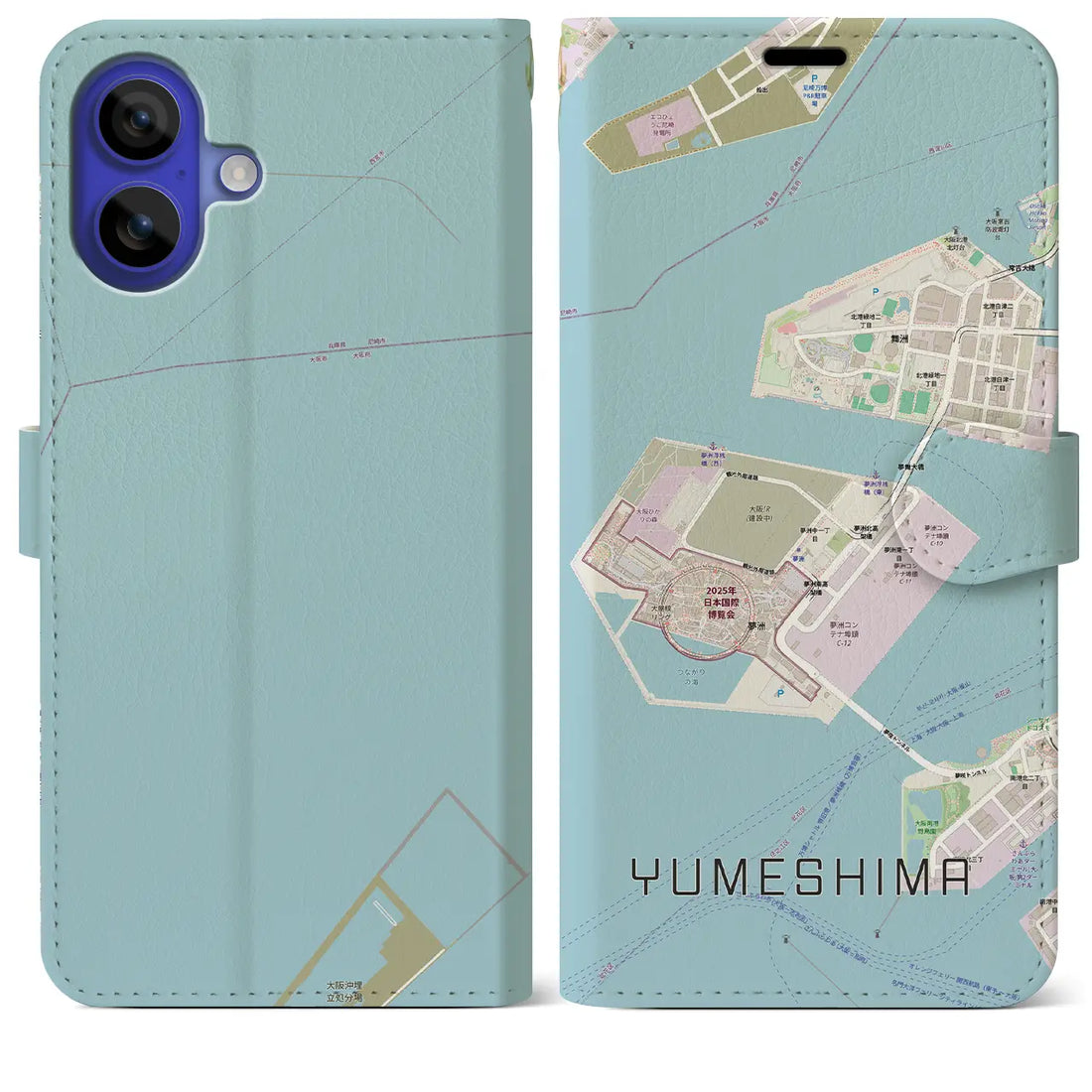 【夢洲（大阪府）】地図柄iPhoneケース（手帳タイプ）モノトーン・iPhone 16 Pro Max 用