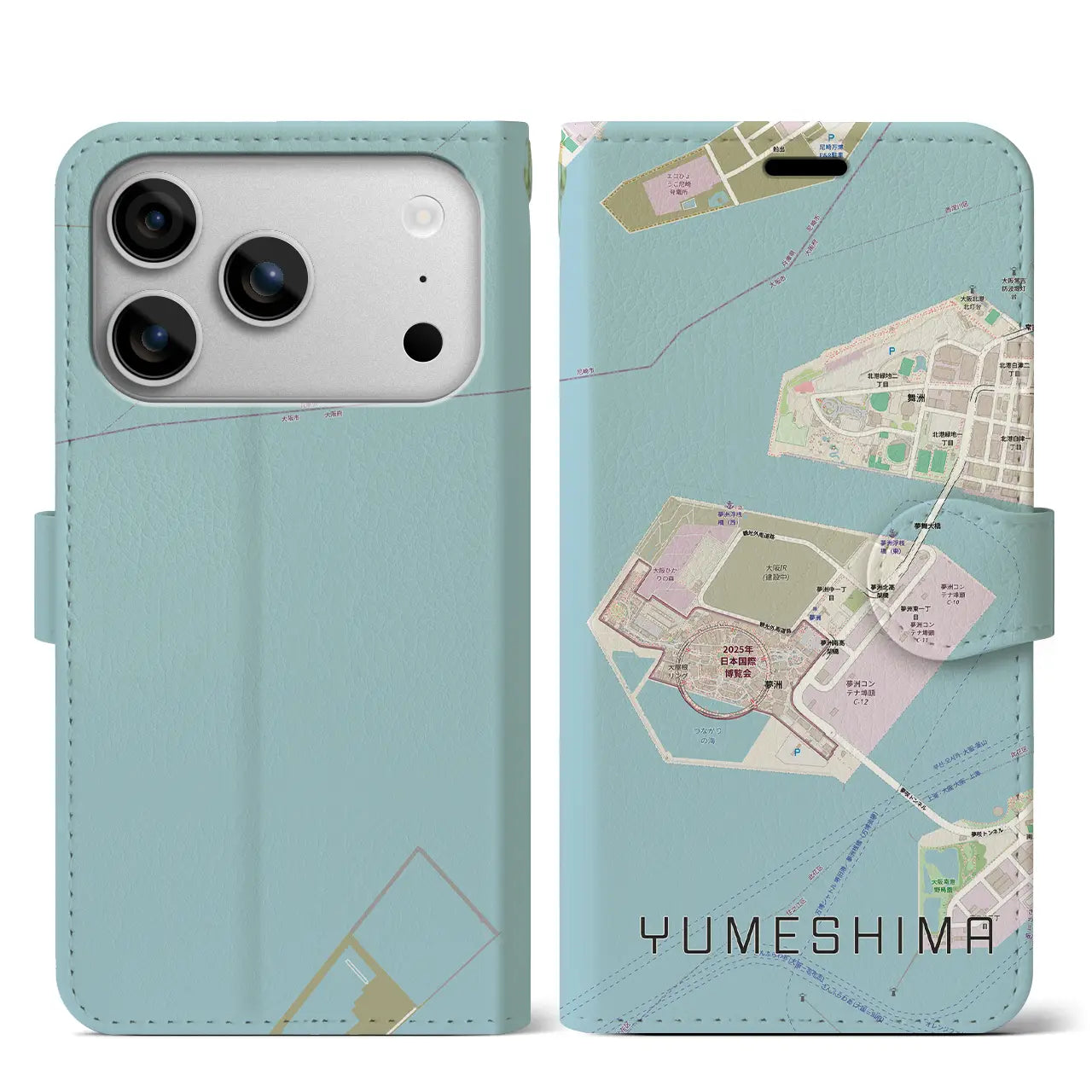 【夢洲（大阪府）】地図柄iPhoneケース（手帳タイプ）