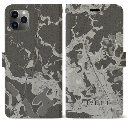 【湯本（福島県）】地図柄iPhoneケース（手帳タイプ）モノトーン・iPhone 11 Pro Max 用