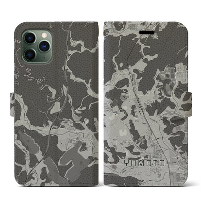 【湯本（福島県）】地図柄iPhoneケース（手帳タイプ）モノトーン・iPhone 11 Pro 用