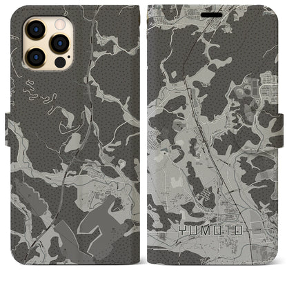【湯本（福島県）】地図柄iPhoneケース（手帳タイプ）モノトーン・iPhone 12 Pro Max 用