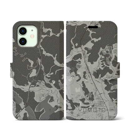 【湯本（福島県）】地図柄iPhoneケース（手帳タイプ）モノトーン・iPhone 12 mini 用