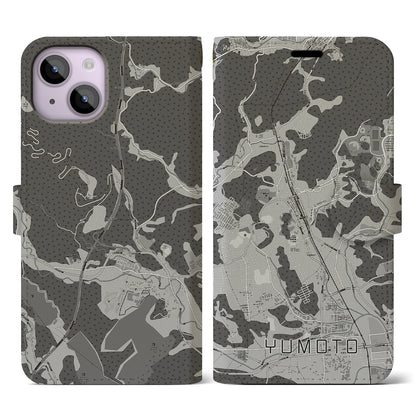 【湯本（福島県）】地図柄iPhoneケース（手帳タイプ）モノトーン・iPhone 14 用