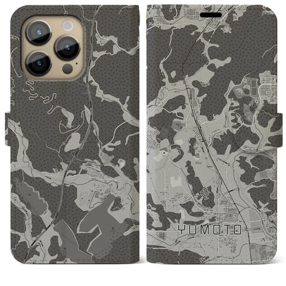 【湯本（福島県）】地図柄iPhoneケース（手帳タイプ）モノトーン・iPhone 14 Pro Max 用