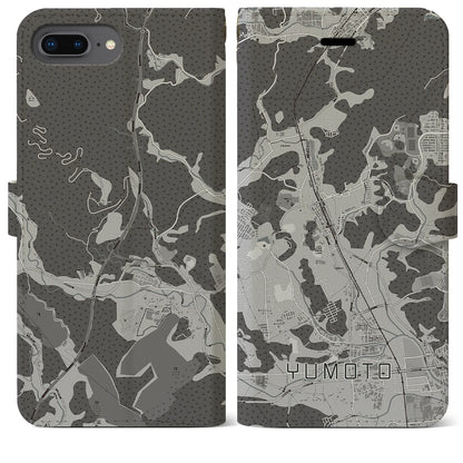 【湯本（福島県）】地図柄iPhoneケース（手帳タイプ）モノトーン・iPhone 8Plus /7Plus / 6sPlus / 6Plus 用
