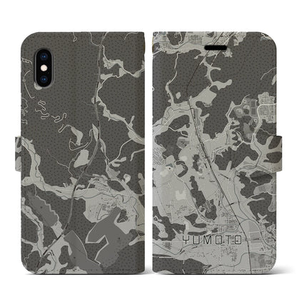 【湯本（福島県）】地図柄iPhoneケース（手帳タイプ）モノトーン・iPhone XS / X 用