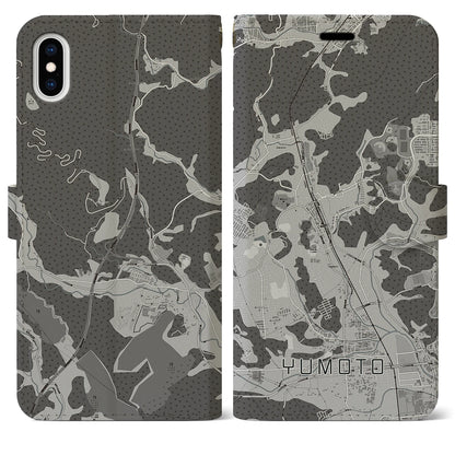 【湯本（福島県）】地図柄iPhoneケース（手帳タイプ）モノトーン・iPhone XS Max 用