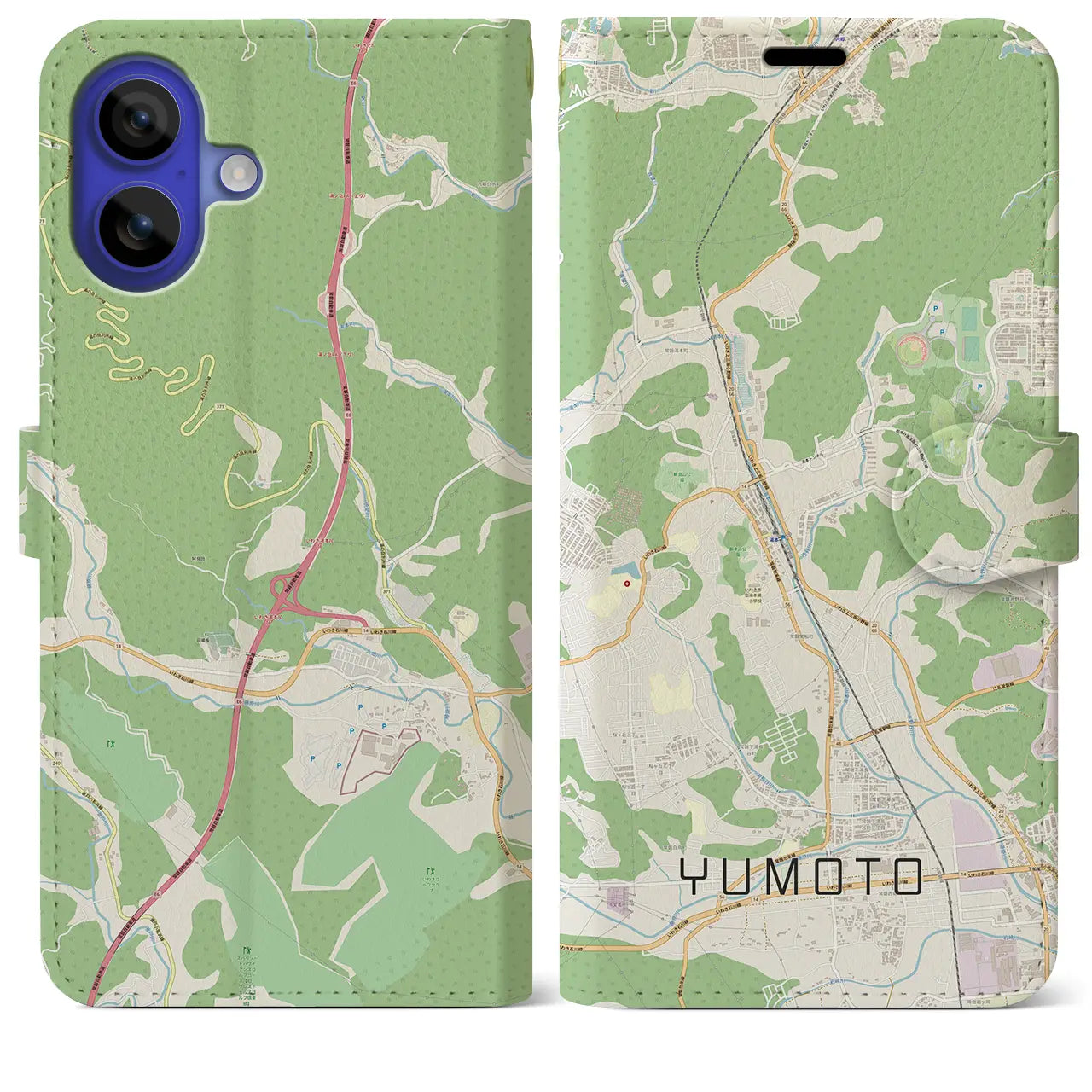 【湯本（福島県）】地図柄iPhoneケース（手帳タイプ）ナチュラル・iPhone 16 Pro Max 用