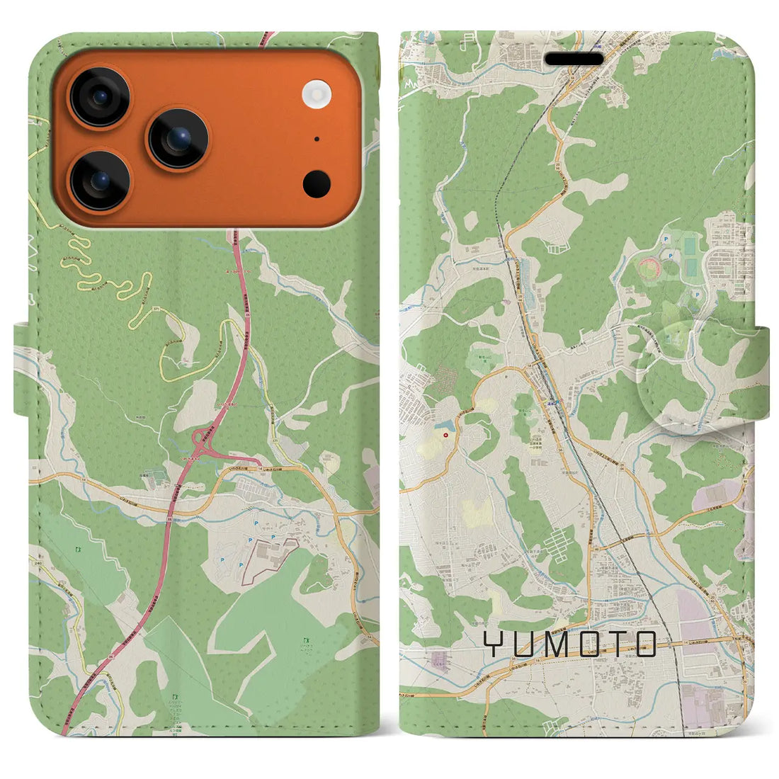 【湯本（福島県）】地図柄iPhoneケース（手帳タイプ）ナチュラル・iPhone 17 Pro Max 用