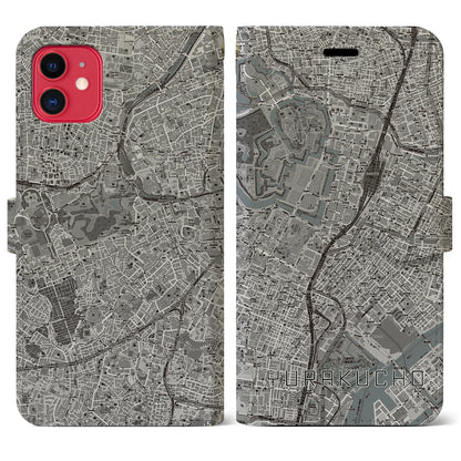 【有楽町（東京都）】地図柄iPhoneケース（手帳タイプ）モノトーン・iPhone 11 用