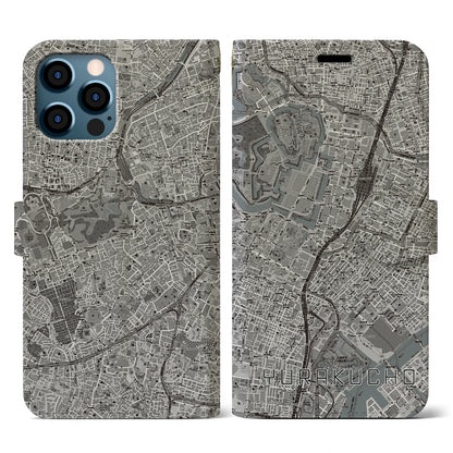【有楽町（東京都）】地図柄iPhoneケース（手帳タイプ）モノトーン・iPhone 12 / 12 Pro 用