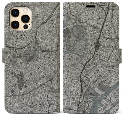 【有楽町（東京都）】地図柄iPhoneケース（手帳タイプ）モノトーン・iPhone 12 Pro Max 用