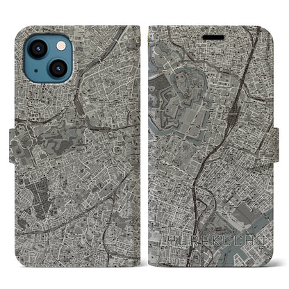 【有楽町（東京都）】地図柄iPhoneケース（手帳タイプ）モノトーン・iPhone 13 用