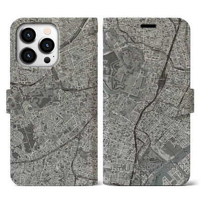【有楽町（東京都）】地図柄iPhoneケース（手帳タイプ）モノトーン・iPhone 13 Pro 用