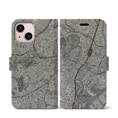 【有楽町（東京都）】地図柄iPhoneケース（手帳タイプ）モノトーン・iPhone 13 mini 用