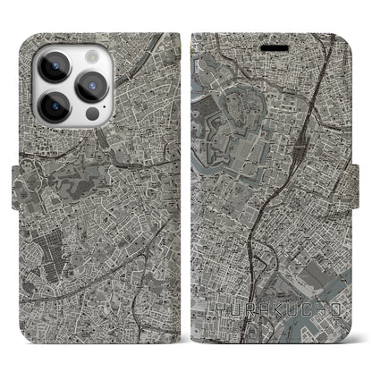 【有楽町（東京都）】地図柄iPhoneケース（手帳タイプ）モノトーン・iPhone 14 Pro 用