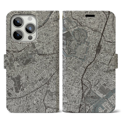 【有楽町（東京都）】地図柄iPhoneケース（手帳タイプ）モノトーン・iPhone 15 Pro 用