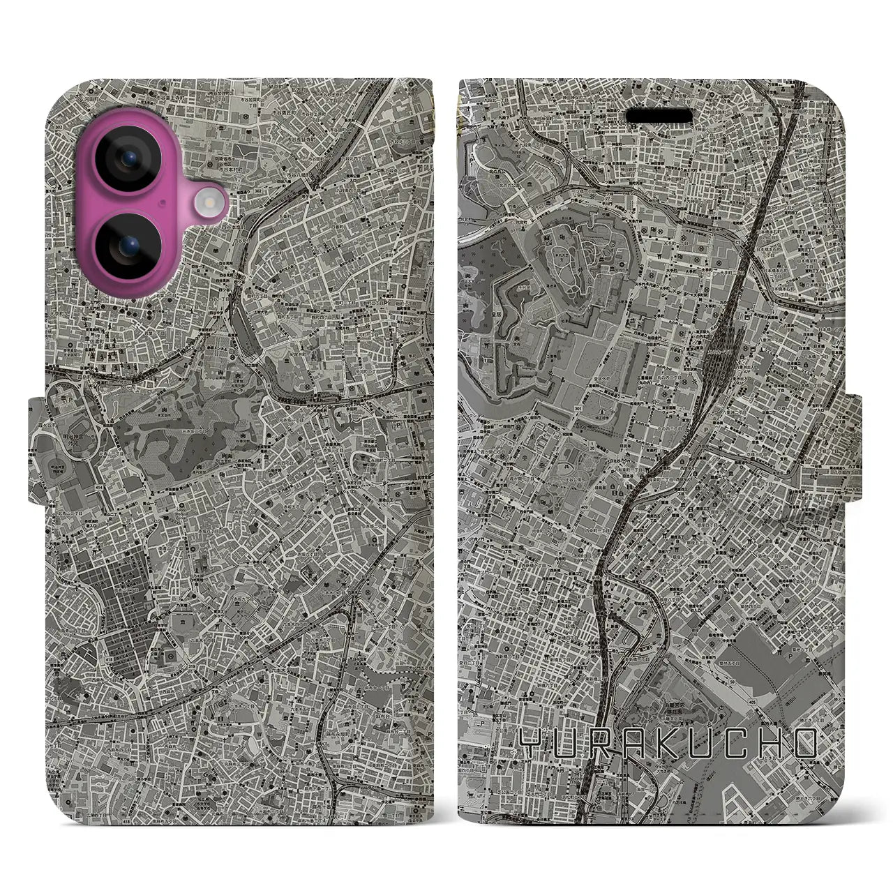 【有楽町（東京都）】地図柄iPhoneケース（手帳タイプ）モノトーン・iPhone 16 Pro 用