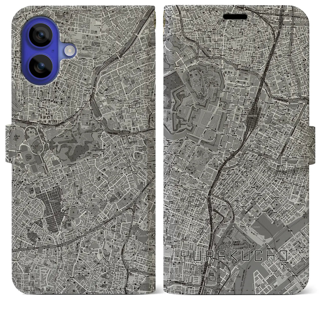 【有楽町(東京都)】地図柄iPhoneケース(手帳タイプ)モノトーン・iPhone 16 Pro Max 用