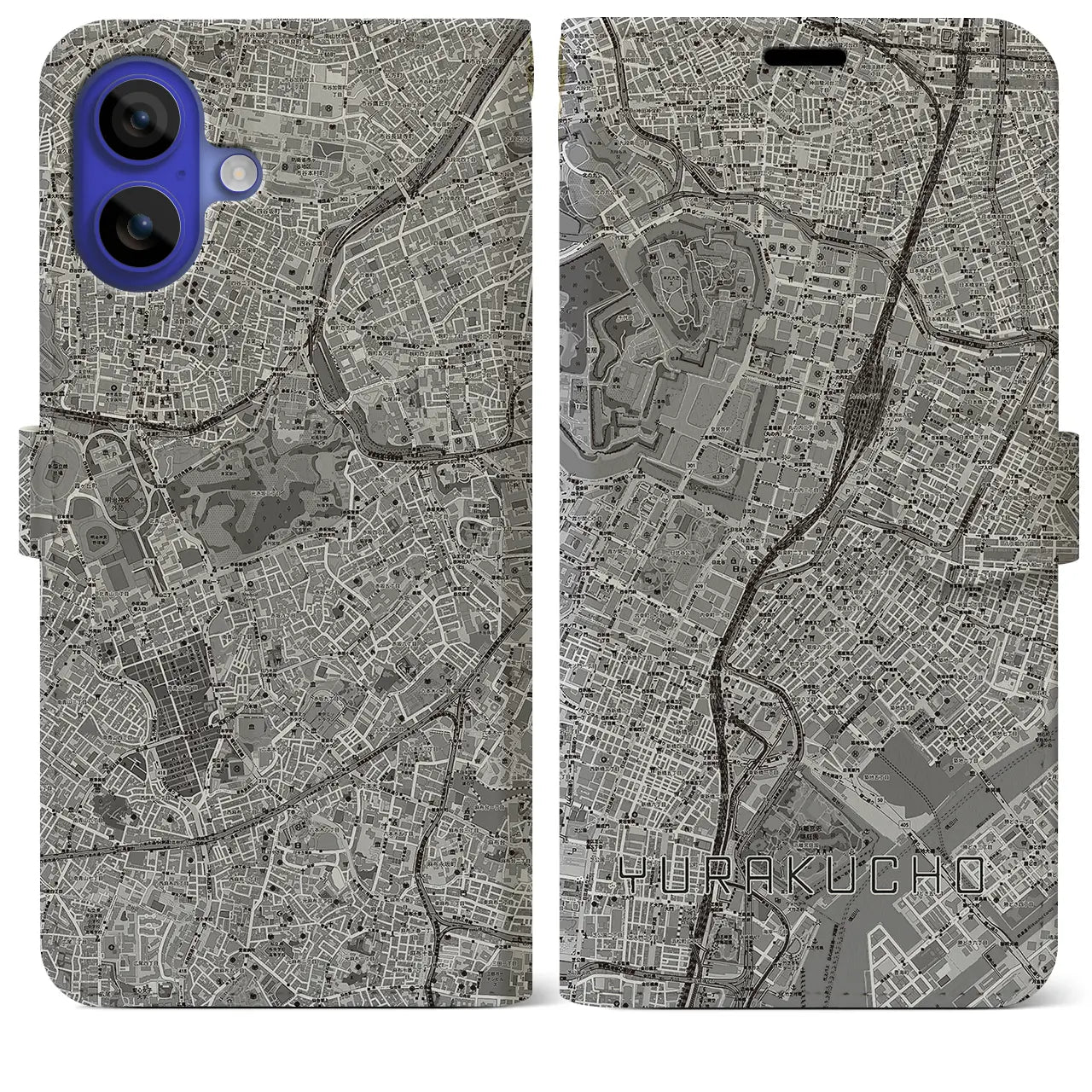 【有楽町（東京都）】地図柄iPhoneケース（手帳タイプ）モノトーン・iPhone 16 Pro Max 用