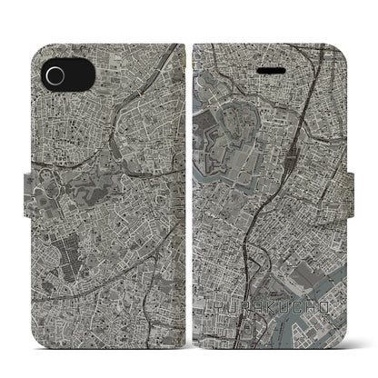 【有楽町（東京都）】地図柄iPhoneケース（手帳タイプ）モノトーン・iPhone SE（第3 / 第2世代） / 8 / 7 / 6s / 6 用