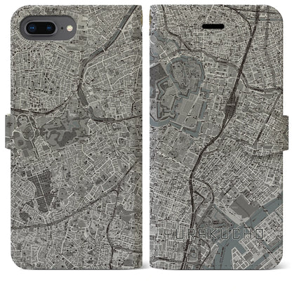【有楽町（東京都）】地図柄iPhoneケース（手帳タイプ）モノトーン・iPhone 8Plus /7Plus / 6sPlus / 6Plus 用