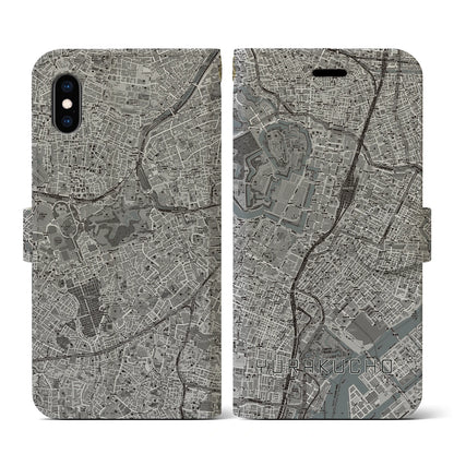 【有楽町（東京都）】地図柄iPhoneケース（手帳タイプ）モノトーン・iPhone XS / X 用