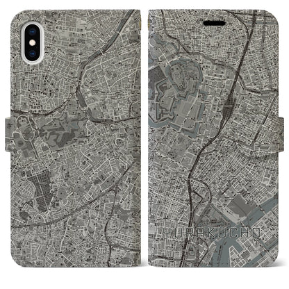 【有楽町（東京都）】地図柄iPhoneケース（手帳タイプ）モノトーン・iPhone XS Max 用