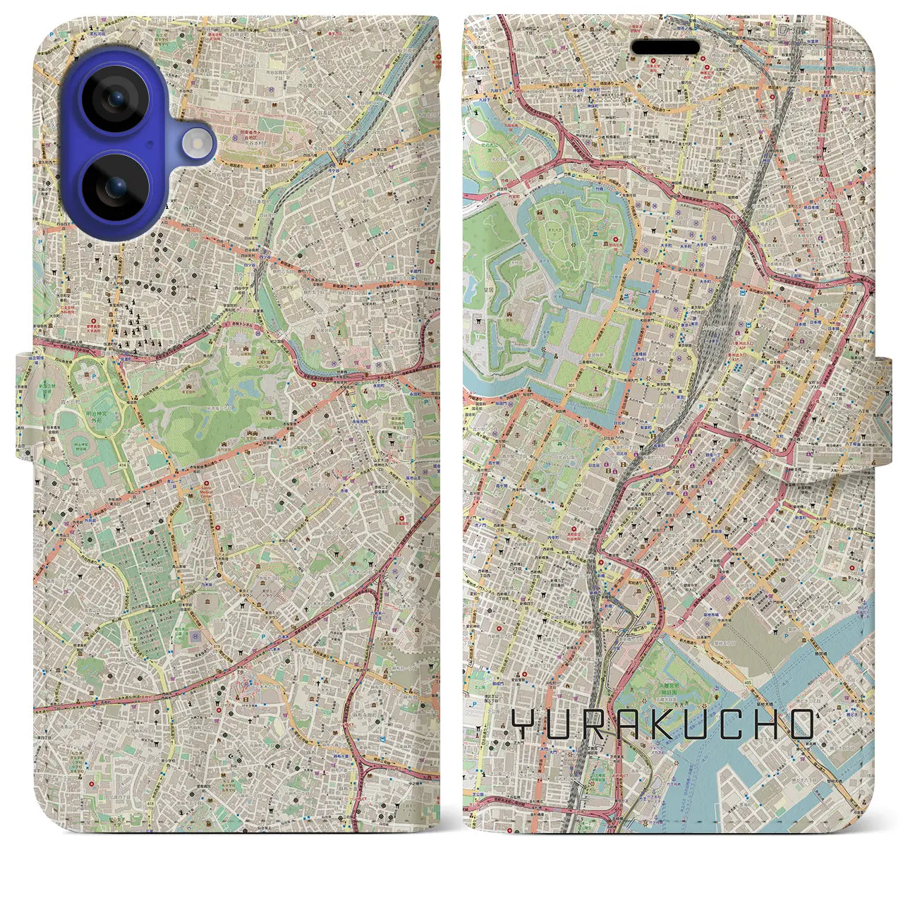 【有楽町（東京都）】地図柄iPhoneケース（手帳タイプ）ナチュラル・iPhone 16 Pro Max 用