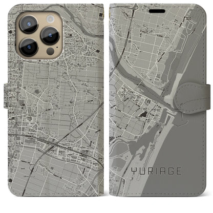 【閖上（宮城県）】地図柄iPhoneケース（手帳タイプ）モノトーン・iPhone 14 Pro Max 用