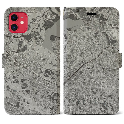 【百合ヶ丘（神奈川県）】地図柄iPhoneケース（手帳タイプ）モノトーン・iPhone 11 用