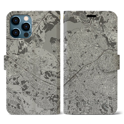 【百合ヶ丘（神奈川県）】地図柄iPhoneケース（手帳タイプ）モノトーン・iPhone 12 / 12 Pro 用