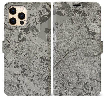 【百合ヶ丘（神奈川県）】地図柄iPhoneケース（手帳タイプ）モノトーン・iPhone 12 Pro Max 用