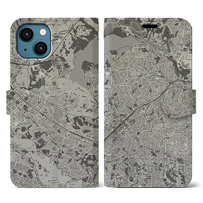 【百合ヶ丘（神奈川県）】地図柄iPhoneケース（手帳タイプ）モノトーン・iPhone 13 用