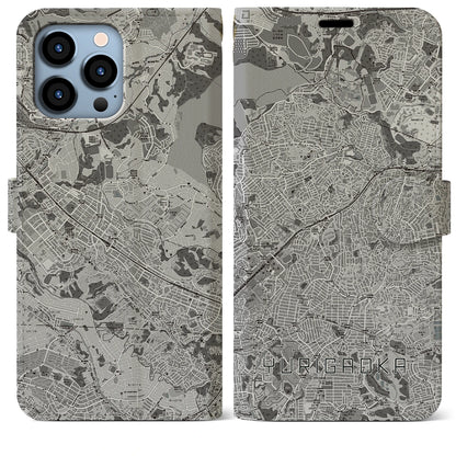 【百合ヶ丘（神奈川県）】地図柄iPhoneケース（手帳タイプ）モノトーン・iPhone 13 Pro Max 用